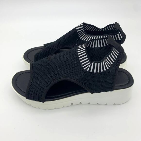 Black Sandals Women Size 8 Summer Shoes Peep Toe - Picture 3 of 10